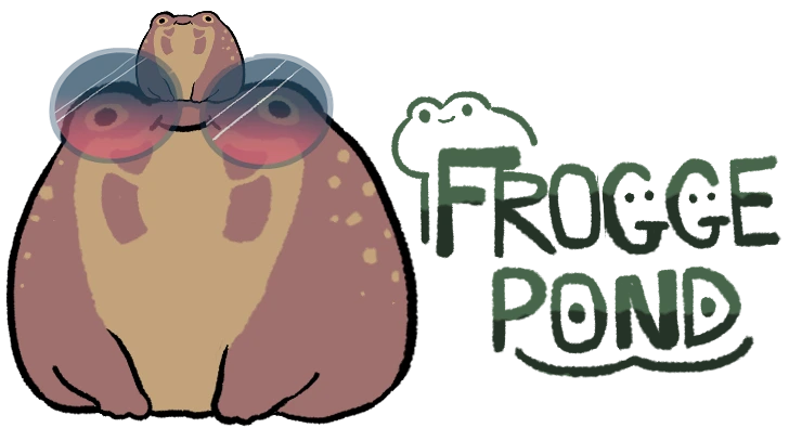 A logo of a tiny frog sitting on top of a big frog's head